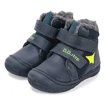 Melegbéléses, valódi bőr D.D.step kisfiú gyerekcipő, floureszkáló díszítéssel