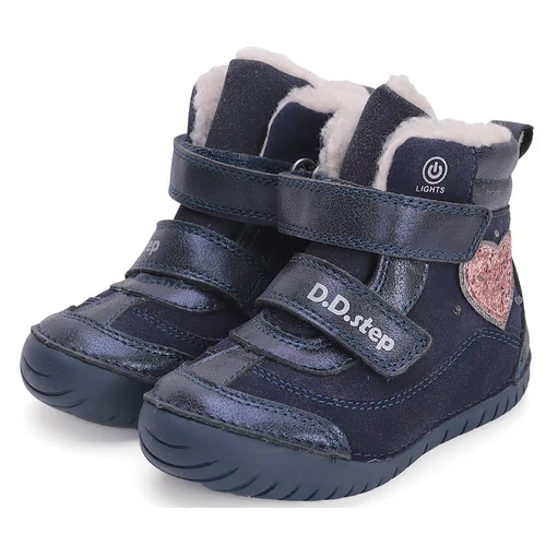 Melegbéléses, valódi bőr D.D.step gyerekcipő, villogó leddel