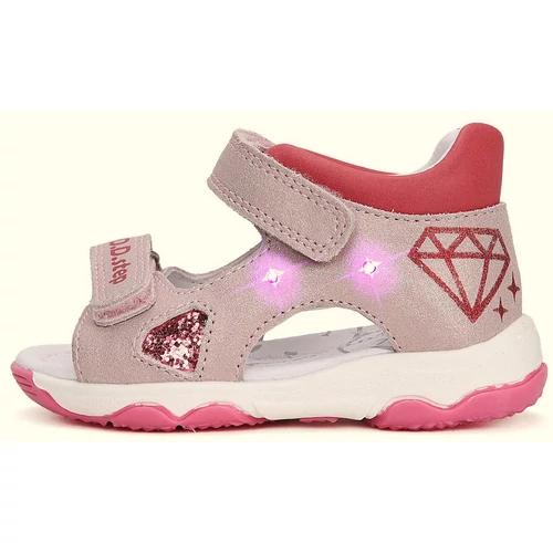 Könnyű, valódi bőr, baby pink D.D.step gyerekszandál, oldalán villogó LED