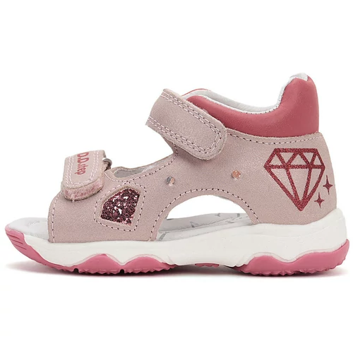 Könnyű, valódi bőr, baby pink D.D.step gyerekszandál, oldalán villogó LED