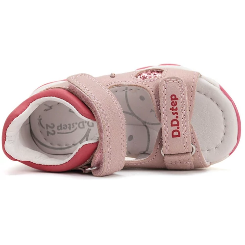 Könnyű, valódi bőr, baby pink D.D.step gyerekszandál, oldalán villogó LED