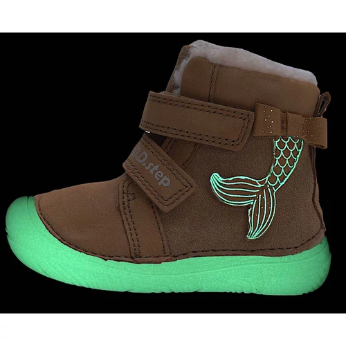 Melegbéléses, "mezítlábas"valódi bőr D.D.step kisfiú gyerekcipő, floureszkáló talppal