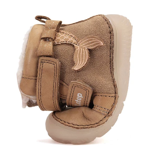 Melegbéléses, "mezítlábas"valódi bőr D.D.step kisfiú gyerekcipő, floureszkáló talppal