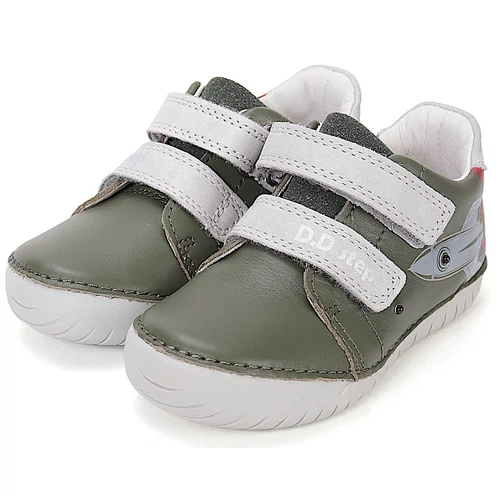 Olívazöld, valódi bőr D.D.step gyerekcipő, villogó leddel