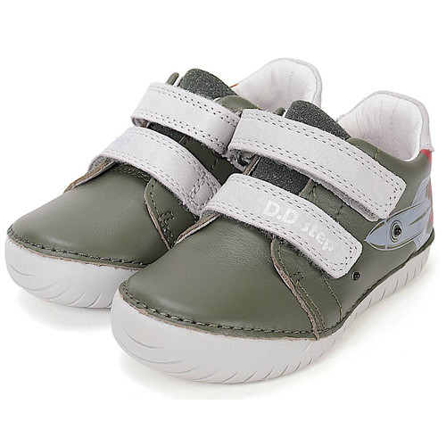 Olívazöld, valódi bőr D.D.step gyerekcipő, villogó leddel