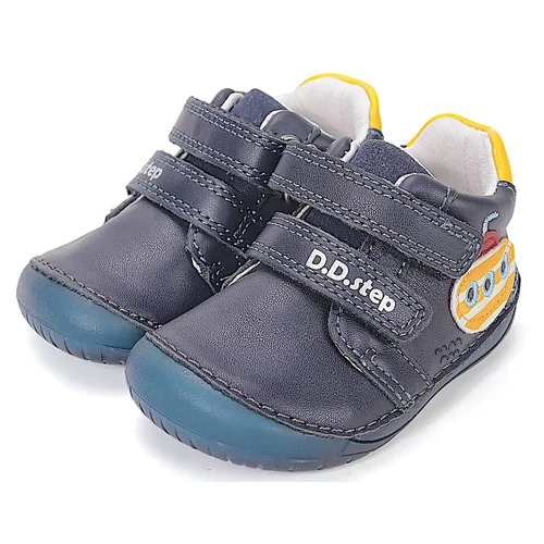 Sötétkék tengeralattjáró mintás, valódi bőr D.D. Step Barefoot (mezítlábas) gyerekcipő