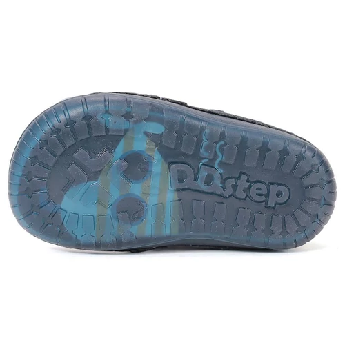 Sötétkék tengeralattjáró mintás, valódi bőr D.D. Step Barefoot (mezítlábas) gyerekcipő