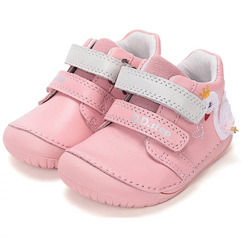 Világosrózsaszín hattyú mintás, valódi bőr D.D. Step Barefoot (mezítlábas) gyerekcipő