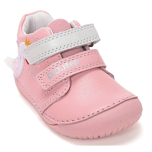 Világosrózsaszín hattyú mintás, valódi bőr D.D. Step Barefoot (mezítlábas) gyerekcipő