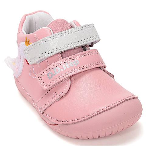 Világosrózsaszín hattyú mintás, valódi bőr D.D. Step Barefoot (mezítlábas) gyerekcipő