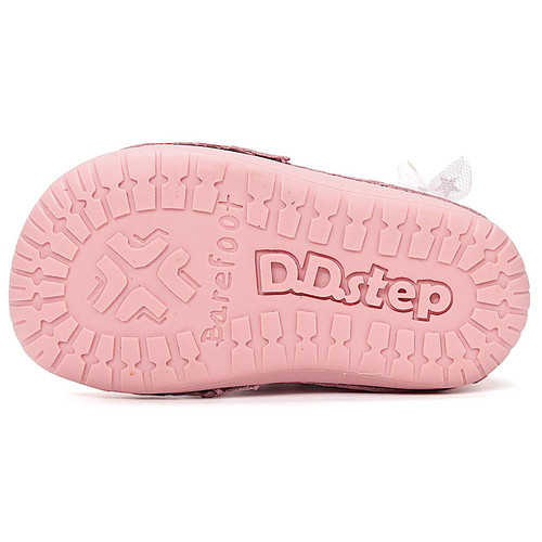 Világosrózsaszín hattyú mintás, valódi bőr D.D. Step Barefoot (mezítlábas) gyerekcipő